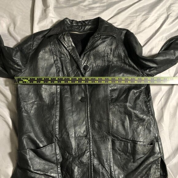 Women's Leather Jacket Black Blazer 8-10 Collared Button Front Classic - Picture 4 of 16